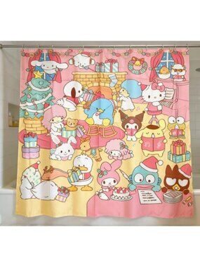Pink Christmas Party Shower Curtain 59" × 71" with 12 Hooks